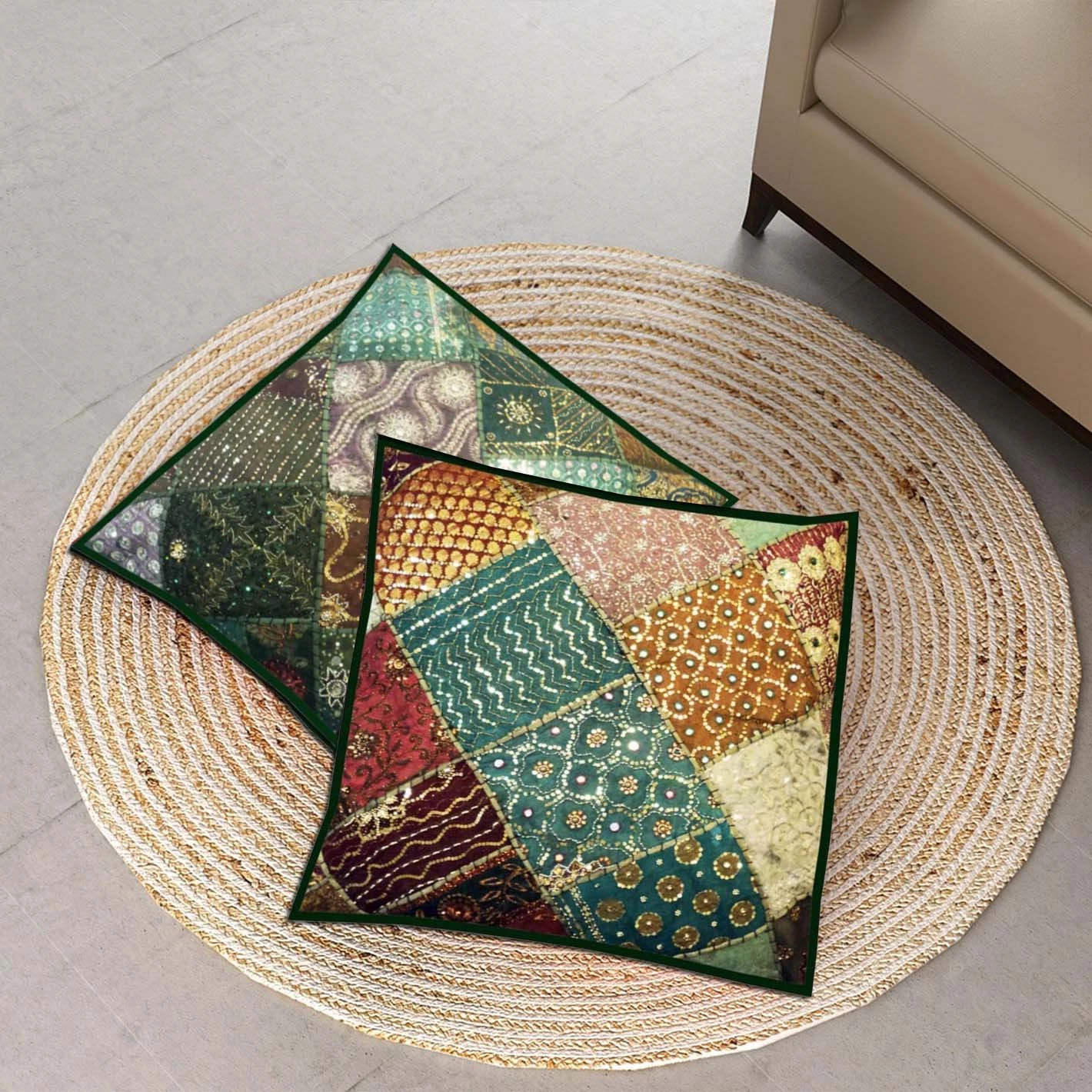 30" SET OF 2 Pc Beaded Cushion Covers Boho Throw Ethnic Pillow Case Home Décor