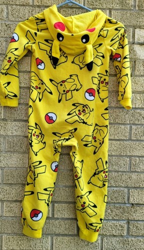 Pokemon Pikachu Union Suit Hoodie Pajamas Boys Youth 4/5 One-Pc Costume - Picture 2 of 3