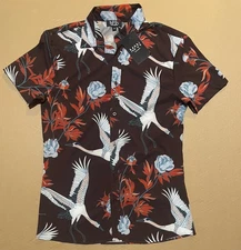 Boohoo Man Shirt Medium Short Sleeve Floral Bird Button New With Tags