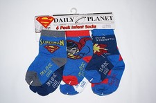 NWT DC COMICS SUPERMAN 6 pair sock BOY size 3-12M fit shoe size 2-4 blue