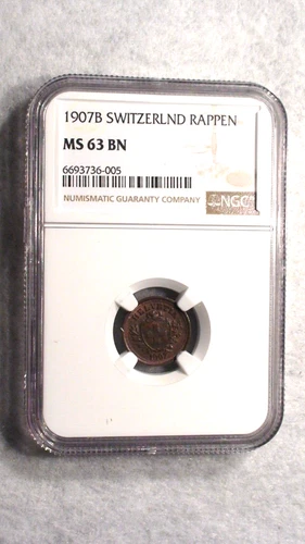1907 B SWITZERLAND ONE RAPPEN NGC MS63 BN 1R Coin PRICED TO SELL!