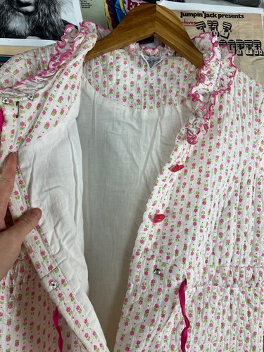 Vtg Girls 70s White Pink Floral Quilted Dela-Ann Robe Size 18 Age 12-13 Ruffle - Picture 16 of 17