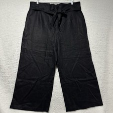 Reformation Women  s Black 100 Linen Cropped Belted Wide Leg Pants Size 22