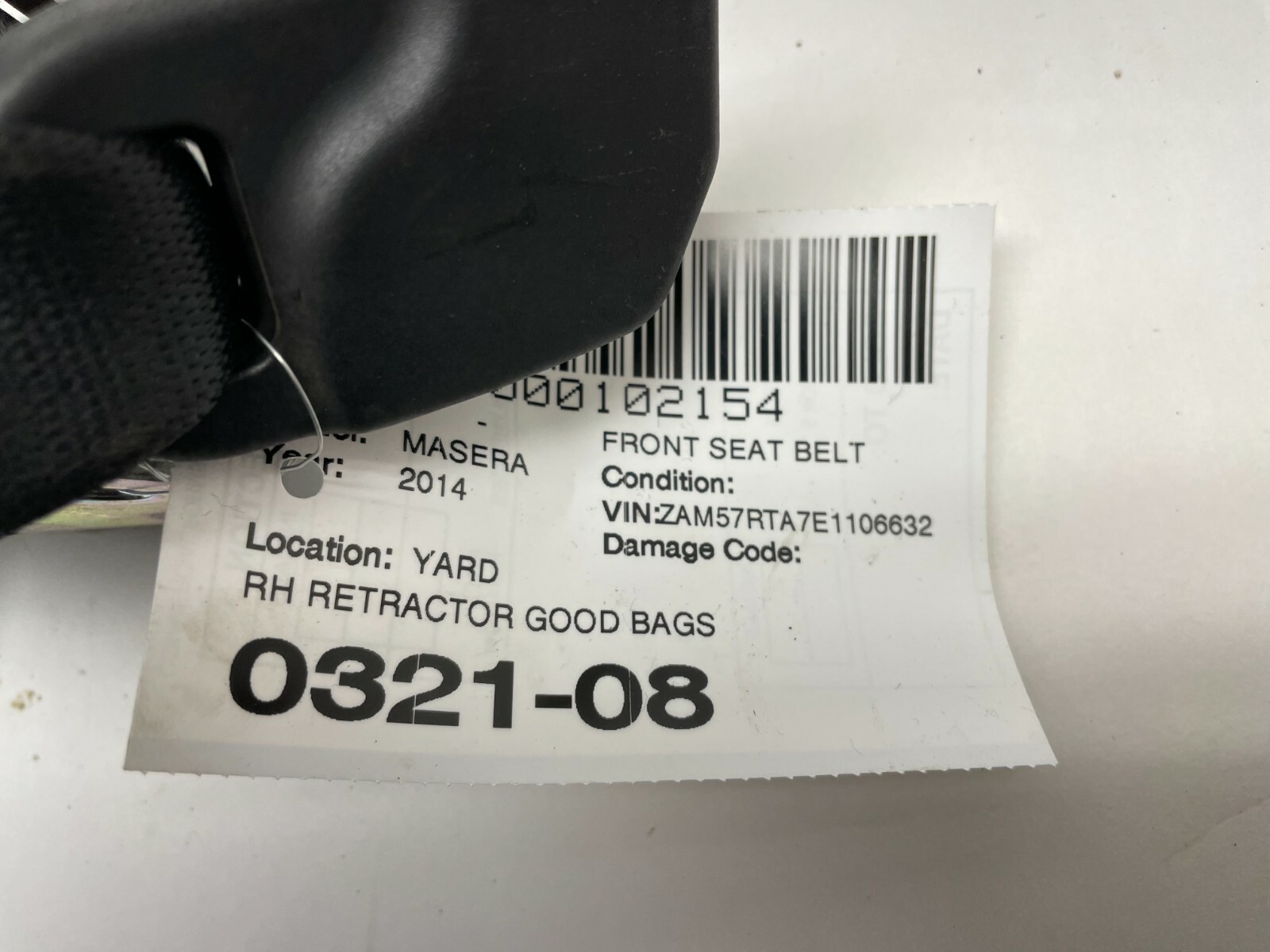 2014-2017 MASERATI GHIBLI FRONT PASSENGER RH SIDE SEAT BELT W/ PRETENSIONER OEM