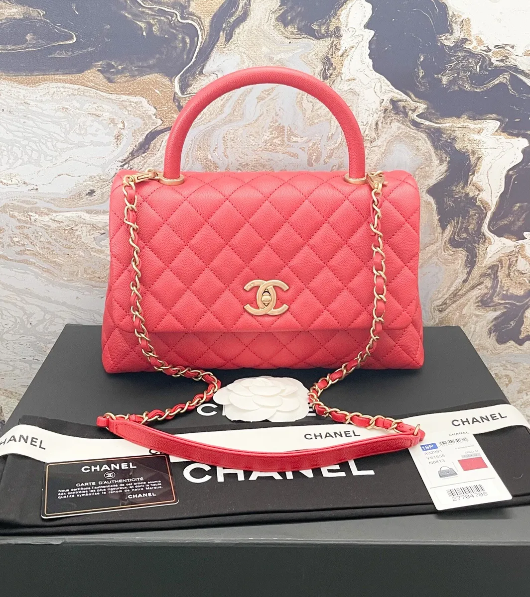 Chanel Medium Lizard-Trim Coco Handle Caviar Quilted Red Flap Bag