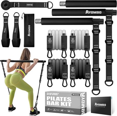 Pilatesstange Set mit Widerstandsbändern, Pilates Trainingsgerät für Beine, Hüfte, 