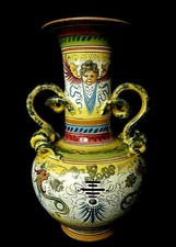 Très grand vase en céramique italienne Deruta h 42 cm anses serpents B