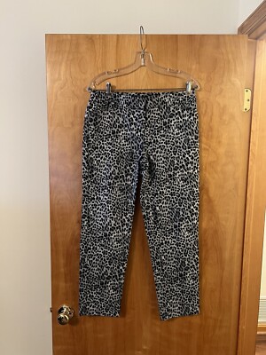 White House Black Market Gray Black Leopard Print Pants Slim Ankle NWT Size 4R 4