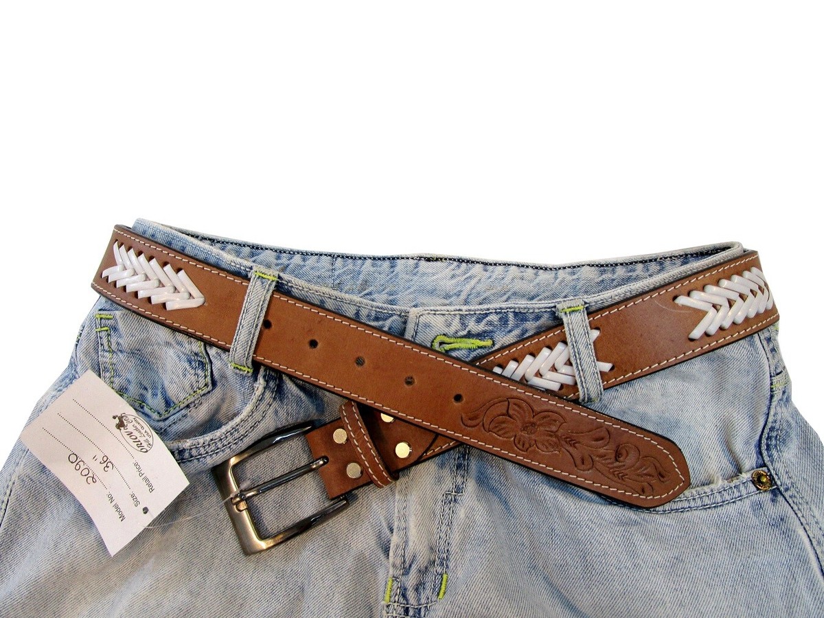 Leather Belt Mens Women Western Floral Tooled Cowboy  display picture 2