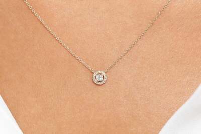 Diamant Hals Kette Collier 13 Brillanten 0,13 ct Karat VS 14K 585 Gold Solitär