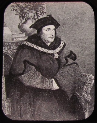 Glas Magische Laterne Dia PORTRAIT VON SIR THOMAS MEHR UM 1890 ZEICHNUNG
