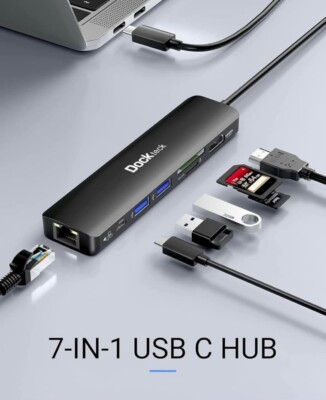 Dockteck 7-in-1 Docking Station USB C Hub w/ 4K HDMI, Ethernet, & SD Card Reader