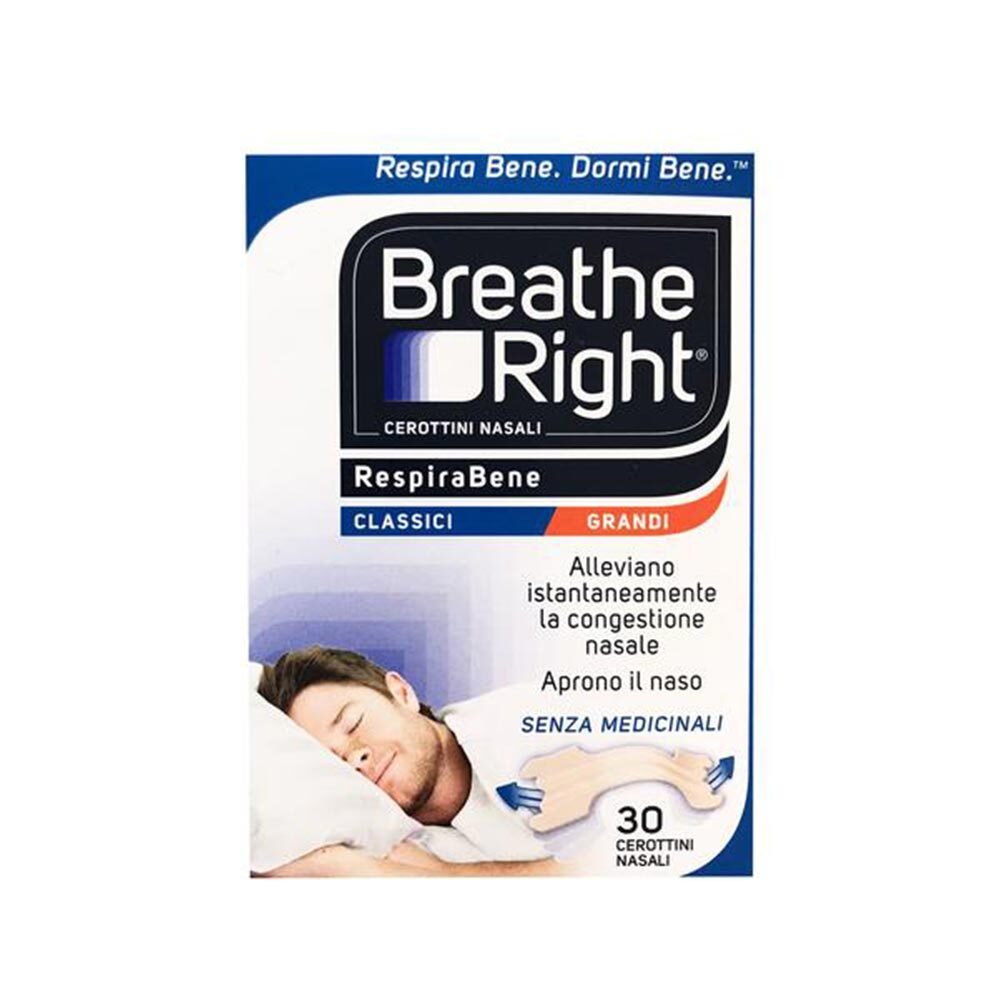 Breathe Right Original Cerotti Nasali Classici Grandi, 30 Pezzi