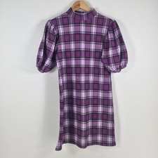 Boohoo womens dress size 12 bodycon purple check high neck short sleeve 046925