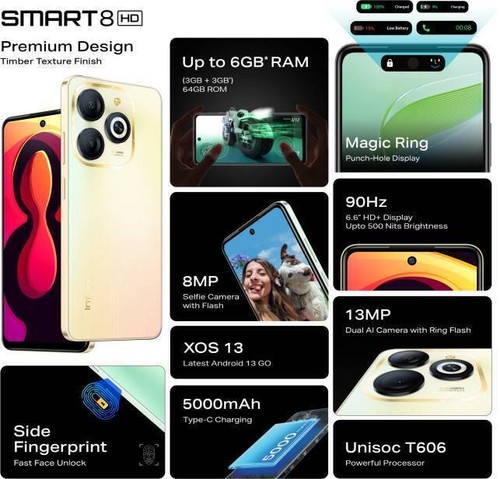 Infinix SMART 8 HD Factory Unlocked Dual SIM 3GB RAM 6.6 inch HD+ Display- GOLD - Picture 4 of 8