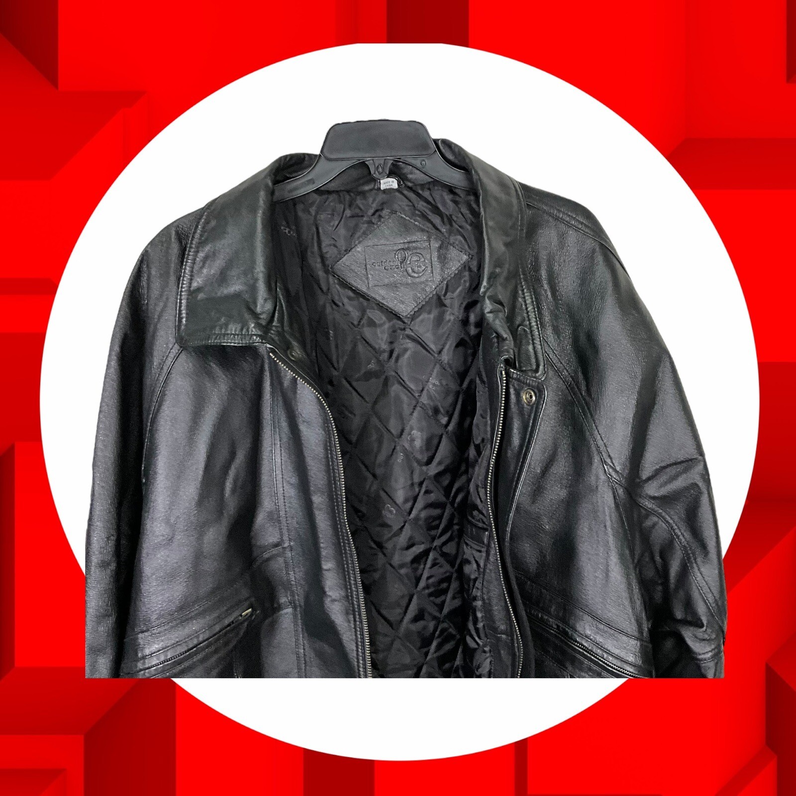 Outdoor Exchange Black Leather Bomber Coat Jacket Men… Gem