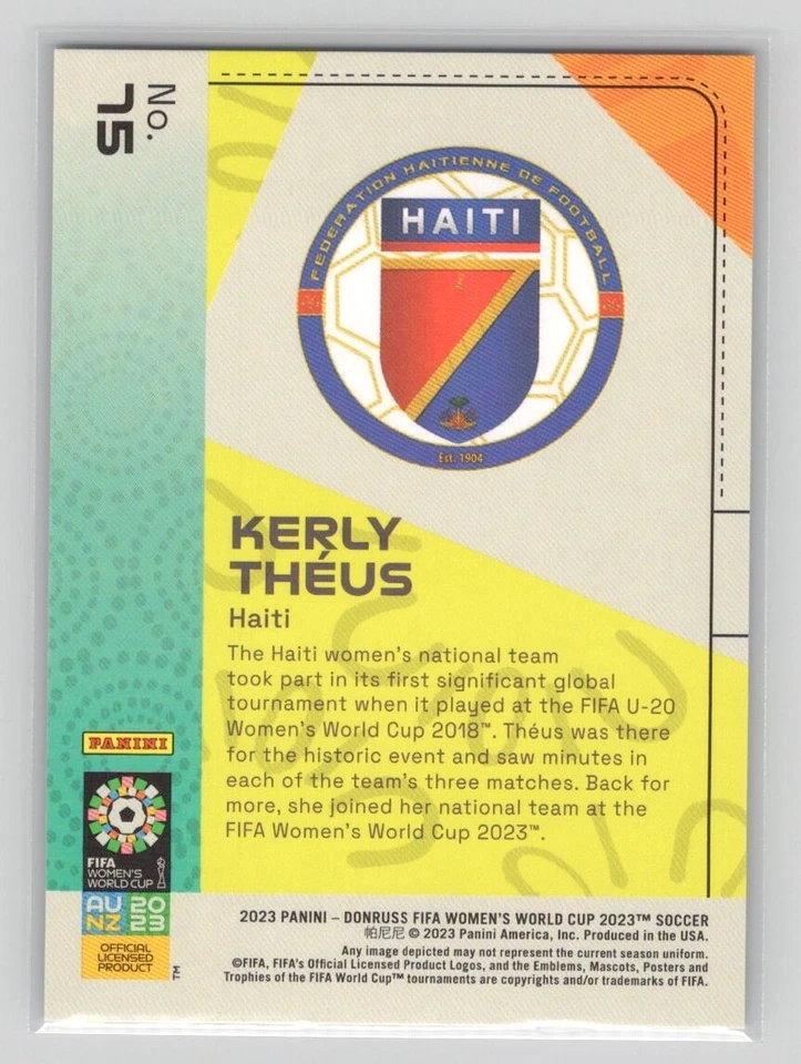 Kerly Theus 2023 Donruss FIFA Womens World Cup Green #'d 2/5 Haiti Rookie RC - Image 2 of 2