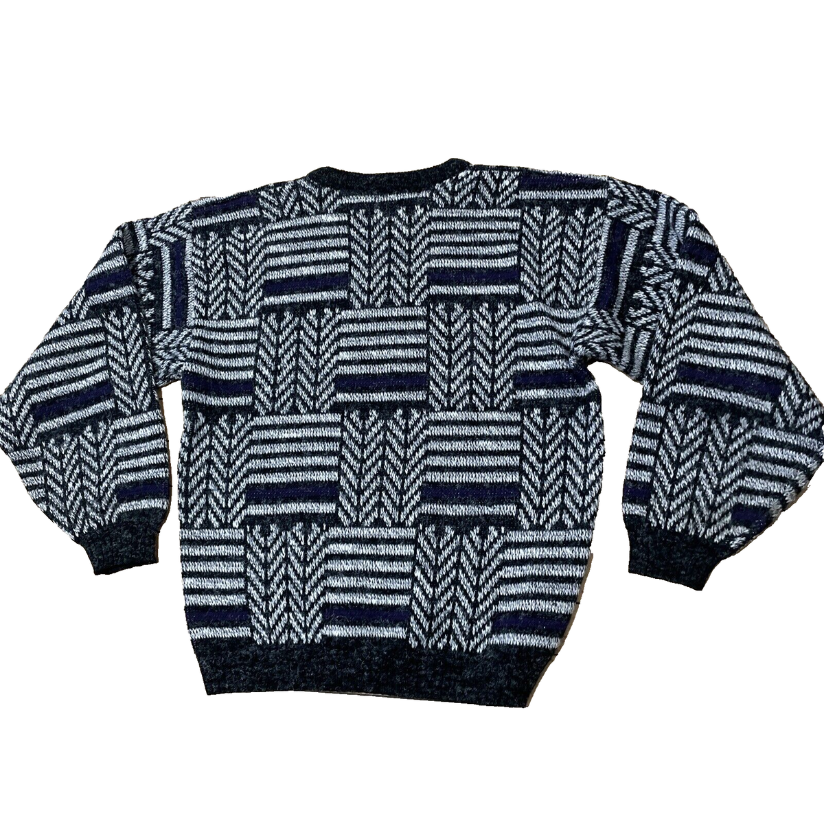 ZEPPELIN Sweater Men L Vintage 80s 90s Chevron Silver Chunky ZEPPELIN Sweater Men L Vintage 80s 90s Chevron Silver Chunky