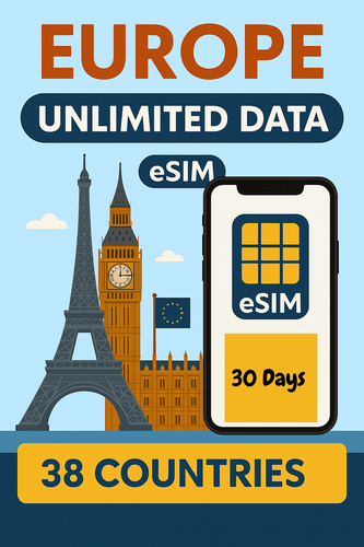 30 Días Mejor EUROPA 38 Países Ilimitados Esim Datos Viaje Alta Velocidad 5G/4G 📶