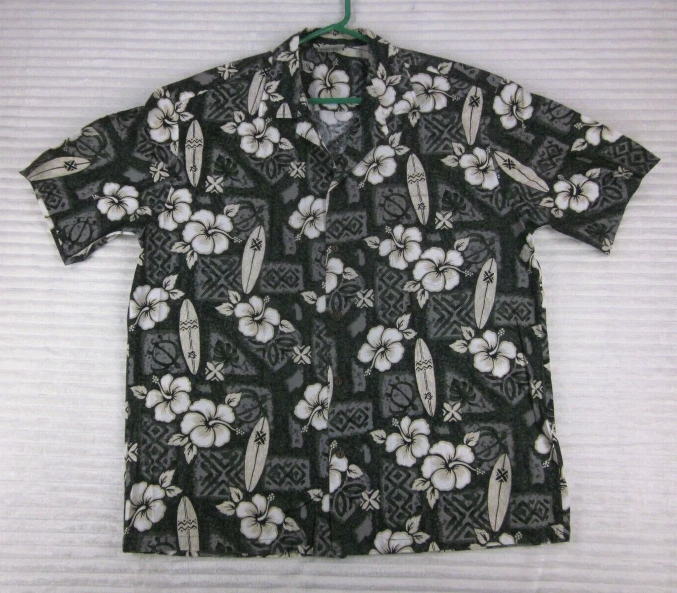 WINNIE FASHION Men's (2XL) Shirt SURFBOARD Hibiscus HAWAIIAN BUTTON-FRONT USA