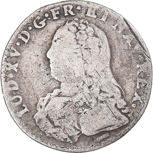 1729 Cow FRANCE King LOUIS XV French Antique Silver 1 Ecu 120 Sols