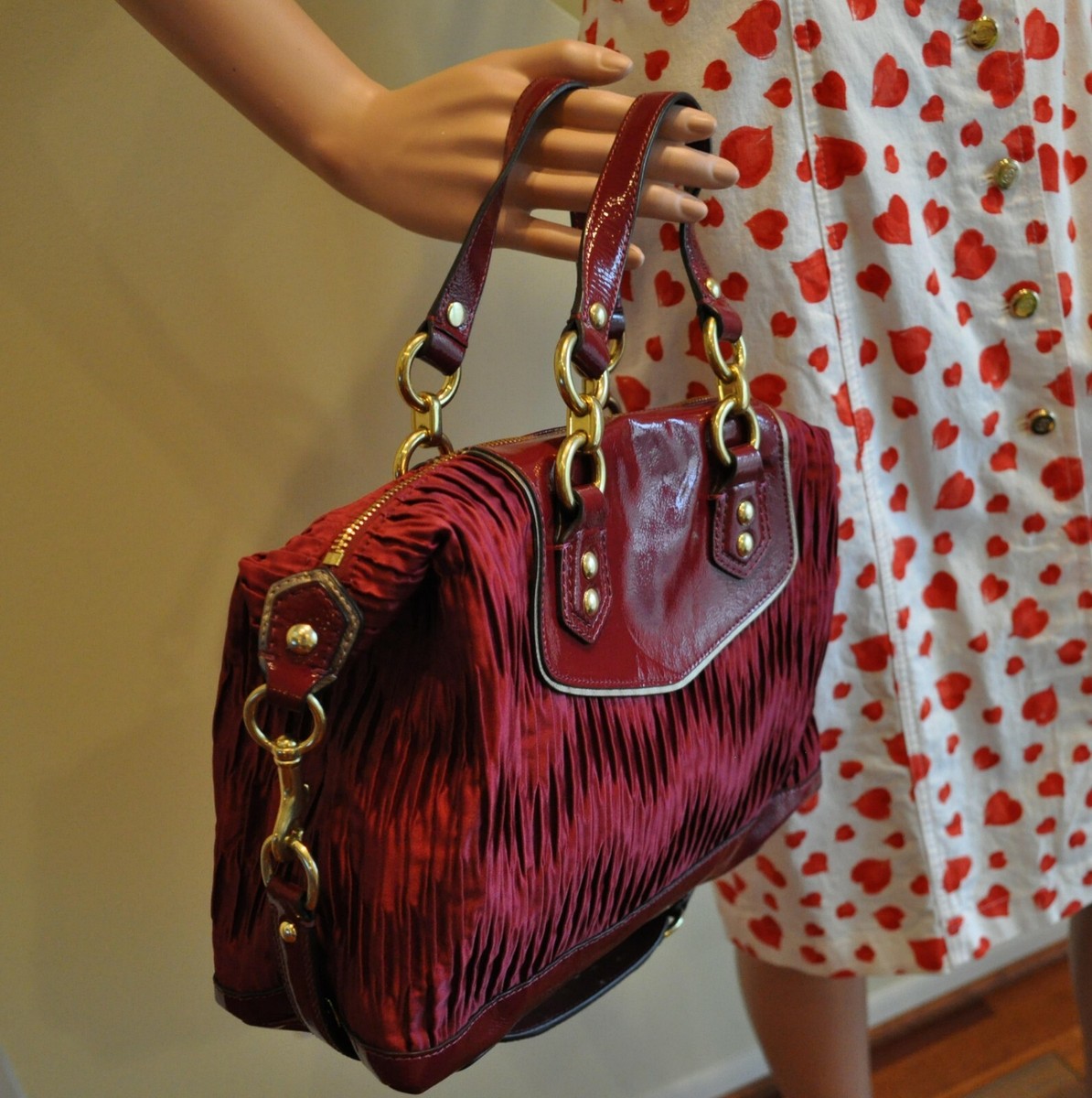NWOT Coach Ashley Patent Leather Satchel Boudreaux /Wine Red Purse