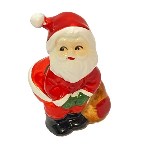 Vtg Japan Porcelain 3" Santa w/ Toy Sack Figurines Set of 3 Sit Walk Bend Wave - Picture 9 of 18