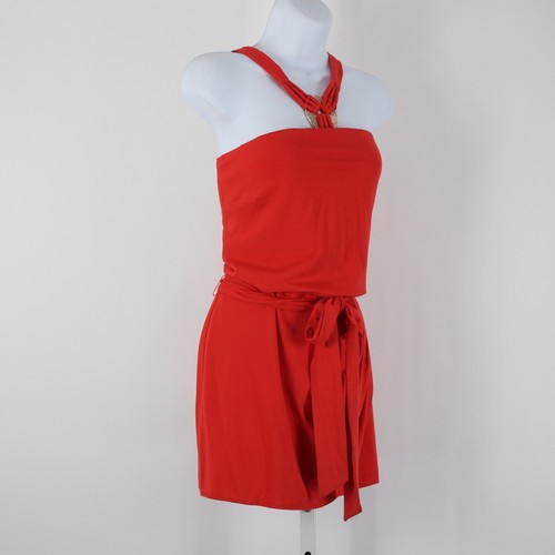 Pagliaccetto Cache NUOVO $138 taglia M corallo rosa tono oro hardware cintura rayon spandex - Foto 7 di 15