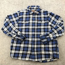 Orvis Shirt Mens XL Blue Plaid Button Up Flannel Thick Workwear Heavyweight