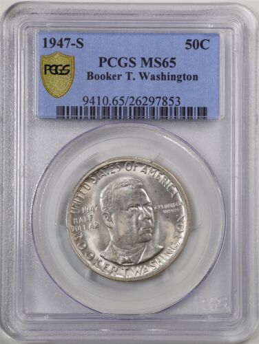 1947-S 50C Booker T Washington Commemorative Half Dollar MS65 PCGS 26297853