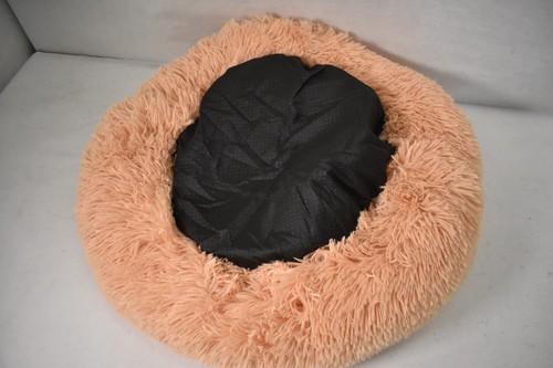 Shaggy Dog Bed 24" Dia Small Peach Orange Soft Cozy Pad Bedding For Animals - 第 4/5 張圖片
