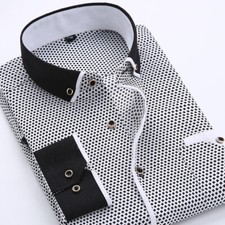 Mens Dress Shirts Long Sleeves Formal Business Slim Non Iron Dot Casual Shirts