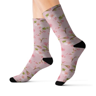 Cherry Blossoms Floral Pink Flowers Socks - Spring Sakura -  Great Gift Idea!