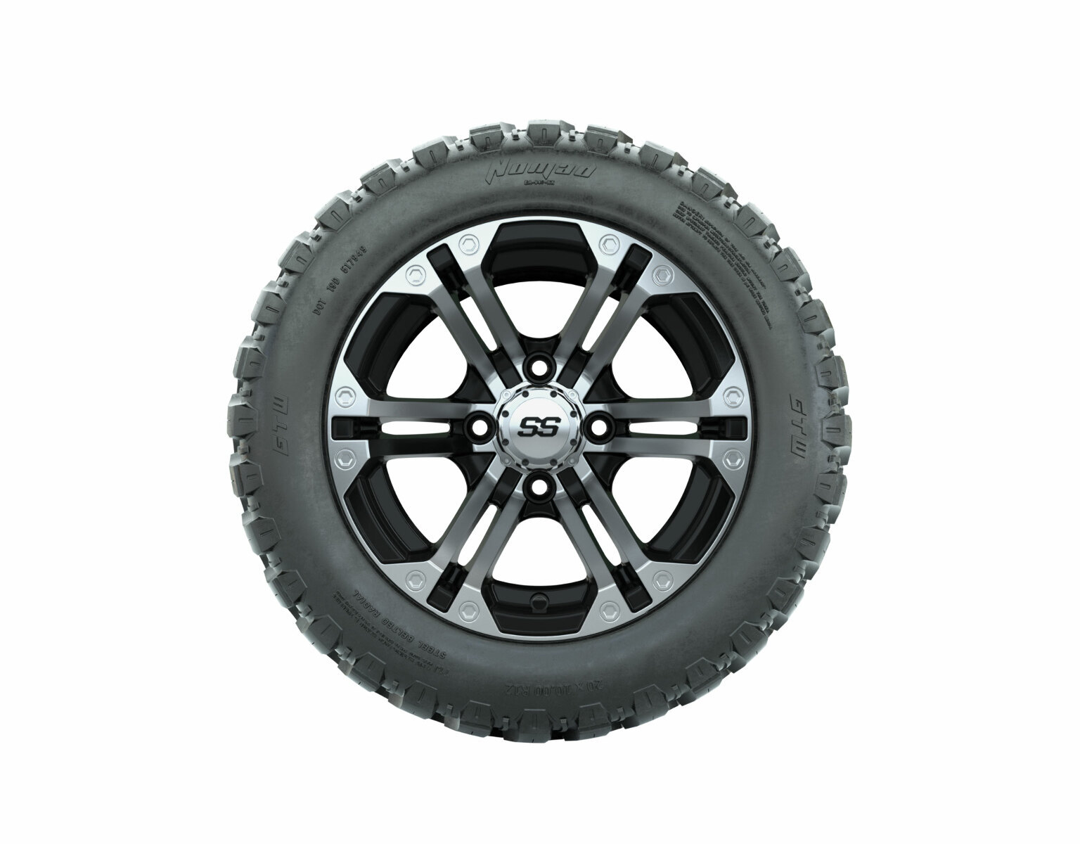 Set of 4 GTW 12" Specter Black/Machined Golf Cart Wheels on  20X10-12 A/T Tires