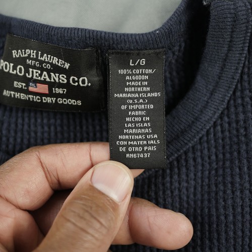 Vtg Polo Jeans Co 67 Shirt Mens L Navy Thermal Waffle Knit Y2K Ralph Lauren - Picture 4 of 10