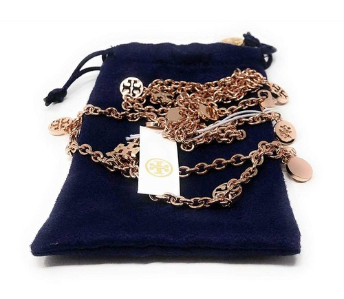 Tory Burch Women's 16K Rose Gold Plated Logo Charm Rosary Necklace - Picture 4 of 4