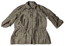 CHICO'S Women 1 Medium Linen Blend 3/4 Sleeve Snap Button Lightweight Jacket