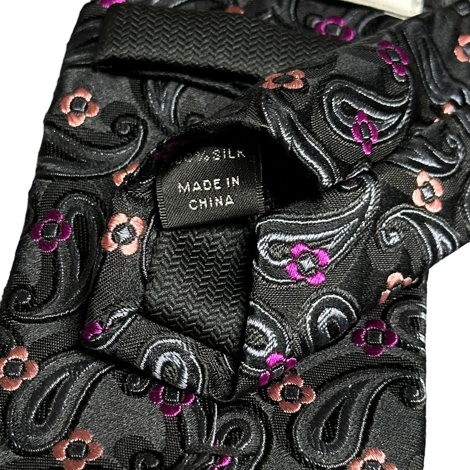 Corbata para hombre Jhane Barnes 100 % seda negra cachemira rosa estampado floral corbata Foto 4 de 4