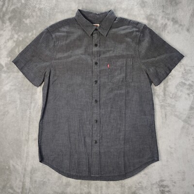 Levis Shirt Mens Medium Charcoal Button Front Preppy Short Sleeve Comfort NWT