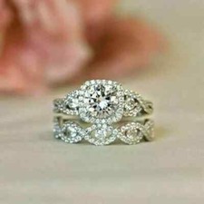 2Ct Round Cut Simulated Diamond Engagement Bridal Set Ring 14K White Gold Plated