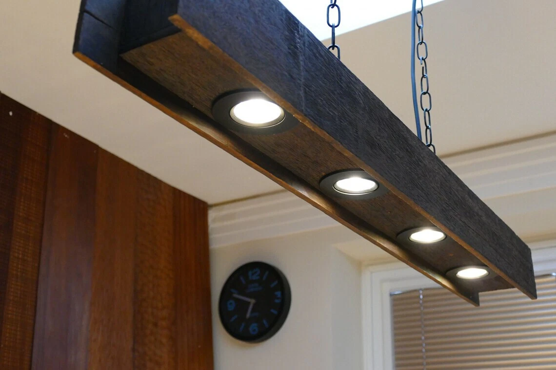 Wood Beam Recessed Spotliights Suspended Chandelier Rustic Hanging Light