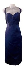 NWT Bill Levkoff Bridesmaid Navy Blue Halter Dress Women s 14 Satin Style 121