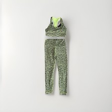 Fabletics Leopard Print Workout Set Size S Neon Green Sports Bra Leggings
