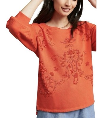 Anthropologie Akemi & Kin Sweatshirt Top Women s Large Orange Beaded Cozy New