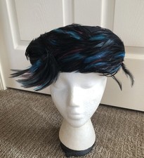 Vtg women Hat Black Pillowbox with Feathers 100% wool Brand George Bollman
