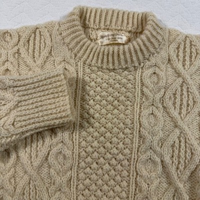 Something Different Hand Knitted Scotland Aran Wool Sweater Cream Cable Knit