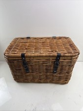 Large Vintage Lidded Wicker Storage Trunk /Basket /Hamper -leather Straps