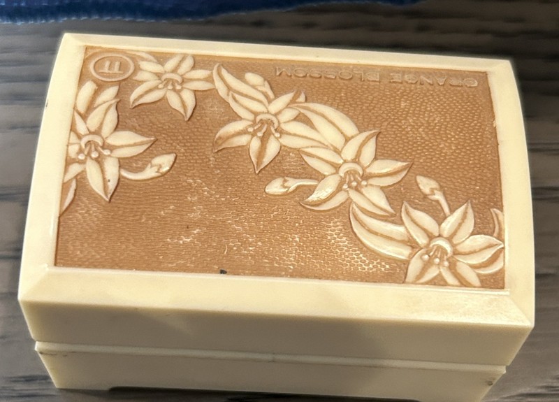 Vintage Celluloid Orange Blossom Ring box