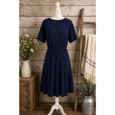 NWT Talbots Navy Blue Eyelet Embroidered Knit Dress Short Sleeve Cotton Modal L