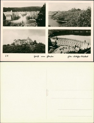 Hemfurth-Edersee-Edertal zerstörte Edertalsperre Edersee, Schloss Waldeck 1953